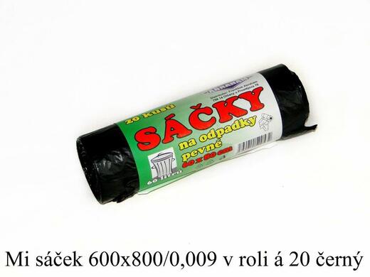 MI sáček role 600*800/0,009 černý pevný 60L s etiketou(50ks v b)